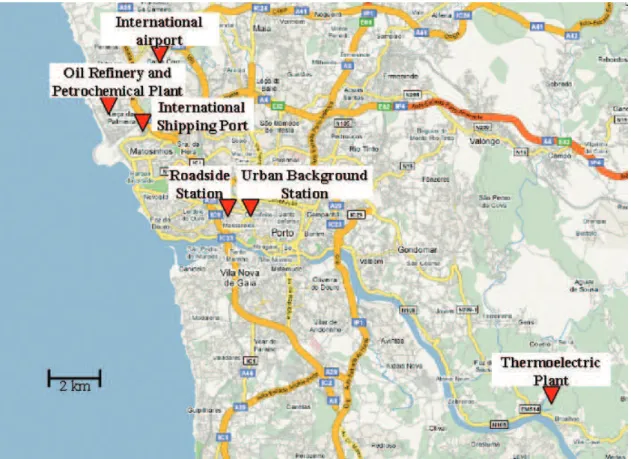 Figure 1S. Location of sampling sites and the most relevant anthropogenic sources