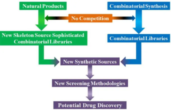 Figure 6. Illustrative scheme of natural products and combinatorial synthesis,  two important complementary sources of new biologically-derived compounds  and valuable therapeutic agents