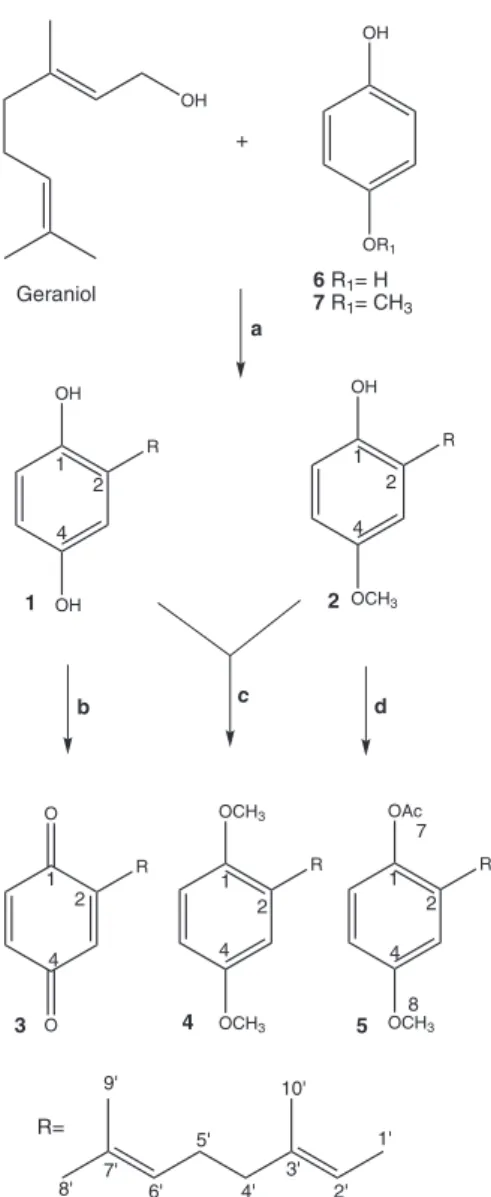 Table 1. Cytotoxicity (IC 50  µM) of Geranylhydroquinones 1 and derivatives 