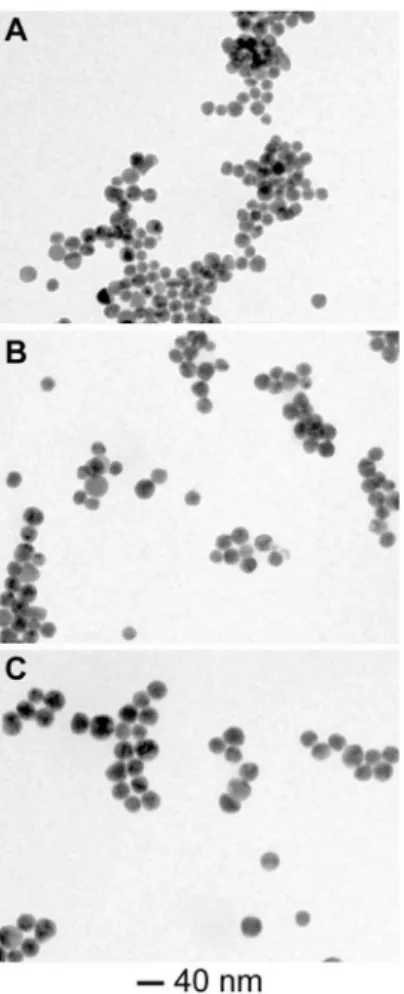 Figure 1A-C shows TEM images for the Au NPs samples obtained  after the three stages of growth