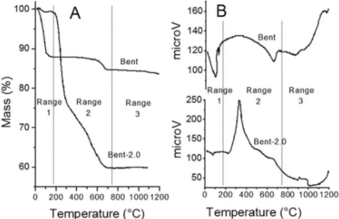 Figure 1. TGA (A) and DTA (B) of indicated samples. Temperature range limits  are indicated with vertical lines
