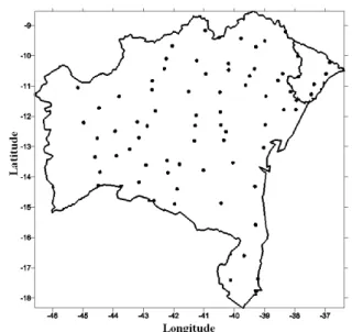 Figure 1 - Spatial distribution of rainfall stations in the geographical  area of study.