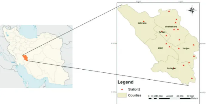 Figure 1 - Location of the Chahrmahl-Bakhtiyari province and meterological station.