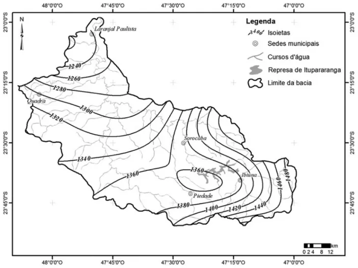 Figura 5 - Precipitação média anual na bacia hidrográfica do rio Sorocaba – SP.