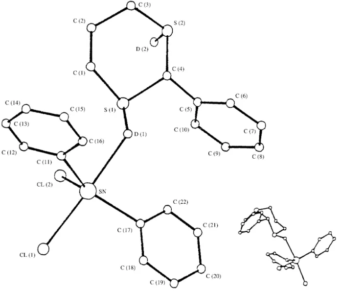 Figure 1.  The molecular structure of the adduct [Ph 2 SnCl 2 .CH 2 (CH 2 ) 2  SO(Ph)SO]
