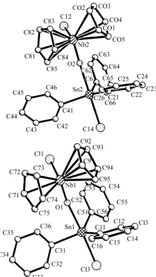 Figure 1.  Molecular structure of complex  3  drawn at the 30% probability level; conformer A (bottom), conformer B (top).