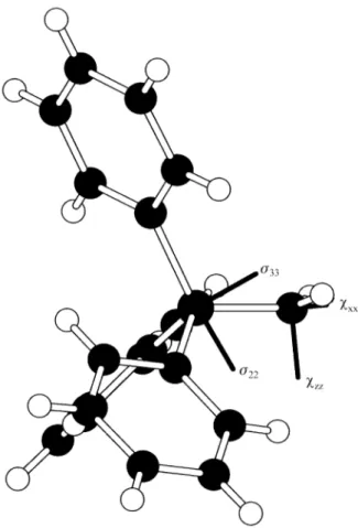 Figure 4.  Structure of amino(triphenyl)phosphonium bromide with di- di-rections of the shielding and quadrupolar tensors superimposed.