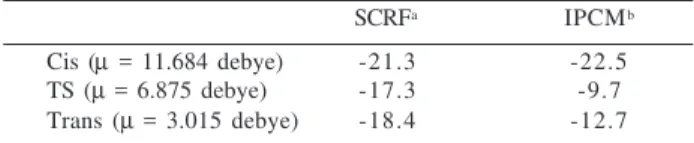 Table 5. Solvation energy of Cis, Ts and Trans obtained by the SCRF and IPCM methods*.