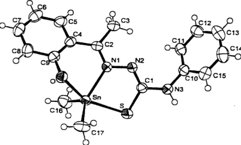 Figure 1. Perspective view of [SnMe 2 (DAP4P] (8) showing the atom numbering scheme. Displacement ellipsoids are drawn at the 50% probability level.