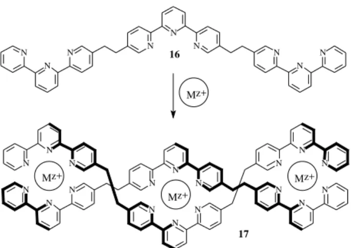 Figure 8. Formation of a trinuclear double helicate from a ligand comprised by three terpyridine units (M z+  = Fe 2+  or Ni 2+ ).