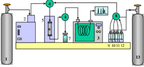 Figure 1. Schematic diagram of the developed on-line SPE-SFE-CGC system. 1. Carbon dioxide; 2