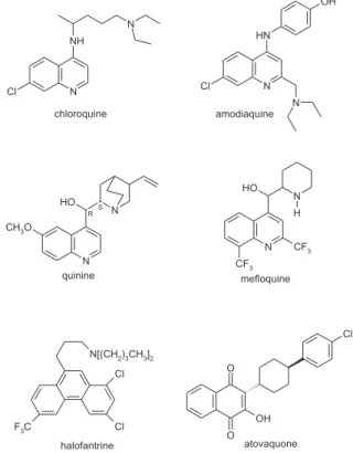Figure 1. Structures of the main quinoline-containing drugs and of atovaquone.