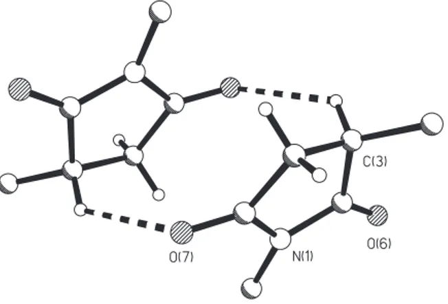 Figure 3. Intermolecular C-H...O interactions around an inversion center. Only the succinimide rings are shown for clarity.