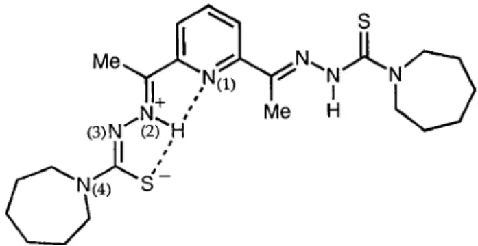 Figure 3. Depiction of the pentagonal bipyramid structure assumed by Fe(II), In(III), Sn(IV) and mononuclear Zn(II) 7-coordinate complexes.