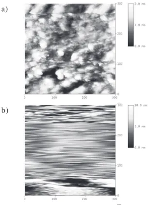 Figure 4. a) In-situ EC-STM image of the tin oxide layer formed after scanning at 5mV/s up to -0.5 V vs