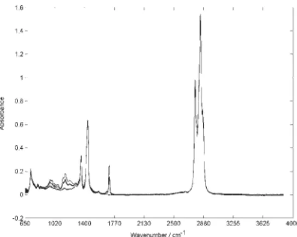 Figure 2. FTIR spectra of 26 gasoline motor lubricant samples.