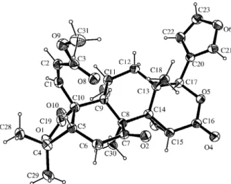 Figure 3. ORTEP-3 14  diagram of compound (2), showing the atoms labeling and the 50% probability ellipsoids.