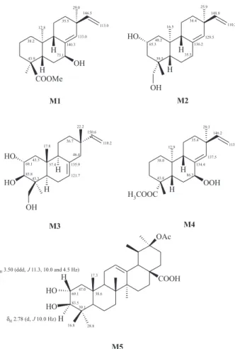 Figure 1. Model compounds used in the structure elucidation of compounds 1 and 2 with some of their  13 C and  1 H NMR data