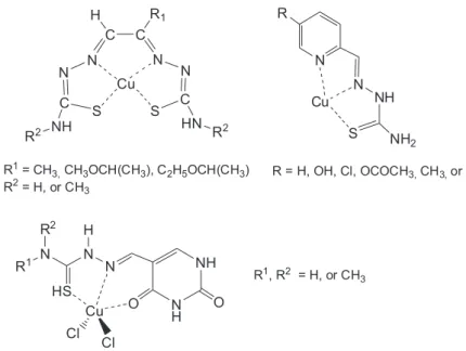 Figure 12. Some thiosemicarbazone-copper complexes with antiproliferative activity.