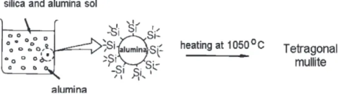 Figure 9. Schematic representation of tetragonal mullite formation from alumina and silica sol mixtures (Al:Si = 1:3).