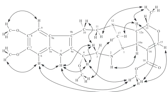 Figure 4. DFT/BLYP/6-31G* optimized geometry of braznitidumine (1) obtained from  1 H  1 H NOESY correlations: (a) trans and (b) cis  configu-rations.