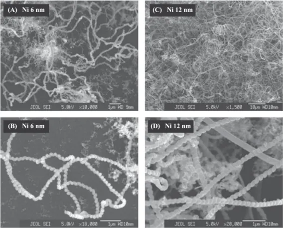 Figure 7. SEM images of samples prepared by growth method 3 using Ni films with different thicknesses.