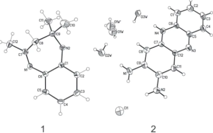 Figure 3. Crystal structures of 2,2,4-trimethyl-3H-5-hydro-1,5-benzodi- 2,2,4-trimethyl-3H-5-hydro-1,5-benzodi-azepine (1) and 2,3-diamino-5-hydrophenazinium chloride trishydrate (2)