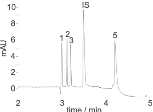 Figure 2. Electropherogram of a standard solution of the inorganic an- an-ions with flow reversal