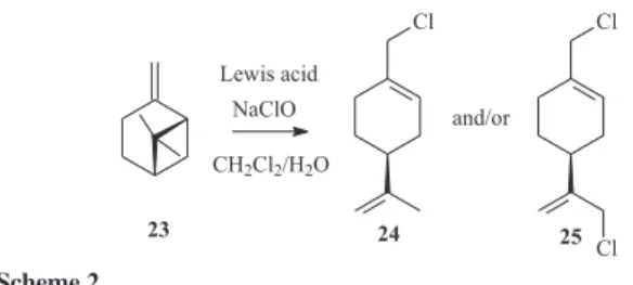 Table 3. Selective synthesis of (-)-perillyl cloride (24) from β-pinene mediated by InCl 3  and CeCl 3 .7H 2 O
