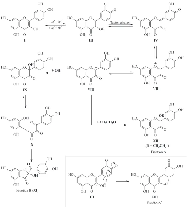 Figure 11. Reaction sequence for quercetin in hydro-alcoholic solution.