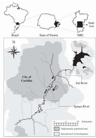 Figure 1. Location of the sampling points in the Metropolitan Region of Curitiba at the Upper-Iguaçu River Basin.