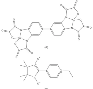 Figure 1. Schematic representation of the (A) [Cu 2 (bopba)] 4–  and (B) pEtRad +  magnetic blocks.