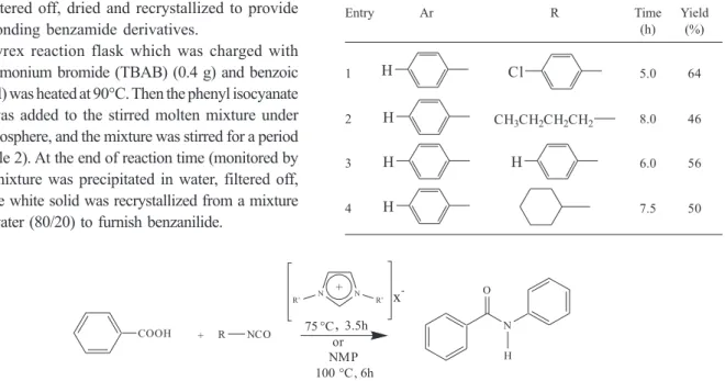 Table 1. Reactions of benzoic acid with aromatic and aliphatic isocya- isocya-nates in NMP as solvent