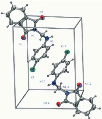 Figure 5. Unit cell structure showing the interaction between the chlo- chlo-rine atom of one molecule and the oxygen atom of the other molecule of phthalimide.