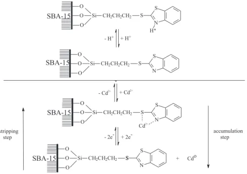 Figure 3 presents the differential pulse anodic stripping voltammograms obtained with unmodified carbon paste electrode, SBA-15 silica and  organo-functionalised SBA-15 silica modified carbon paste electrodes in 0.10 mol L -1  phosphate buffer pH 3.0