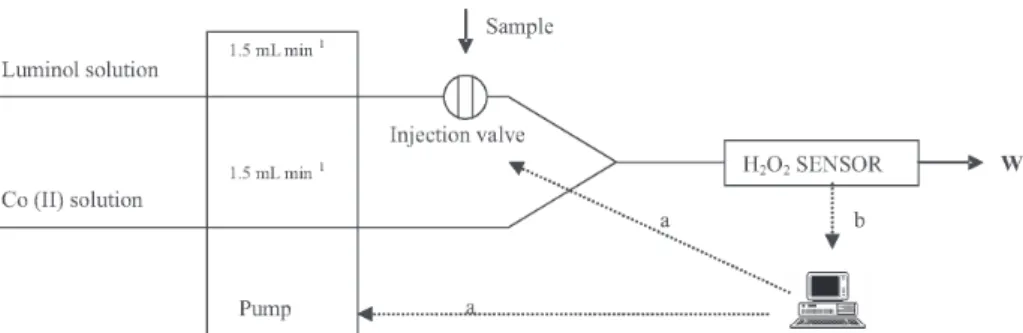 Figure 3. Flow cell design. In: carrier solution feed (PTFE tubing, 1.6 mm external; 0.5 mm internal diameter); W: waste (PTFE tubing, same as above); Mirror: Mirror plate for re-directing back-emitted photons; G: