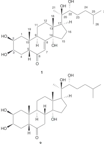 Figure 1. Ponasterone (1) and 7,8β-dihydroponasterone (2) isolated from Taxus cuspidata