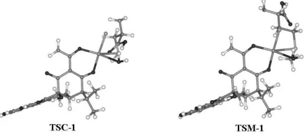 Figure 4. B3LYP/6-31G(d)/LanL2DZ optimized structures for the transition states (TS) involved in the binding of AHTC-Pt aquated species with sulfur- sulfur-containing amino acids Cys and Met