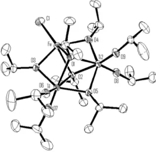 Figure 1. ORTEP-3 representation of [FeCl{Ti 2 (OPr i ) 9 }] (1).