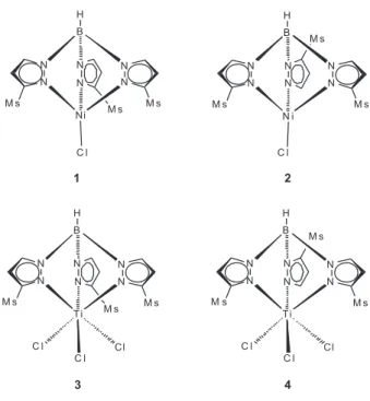 Figure 1. Nickel and titanium catalysts based on tris(pyrazolyl) ligand.