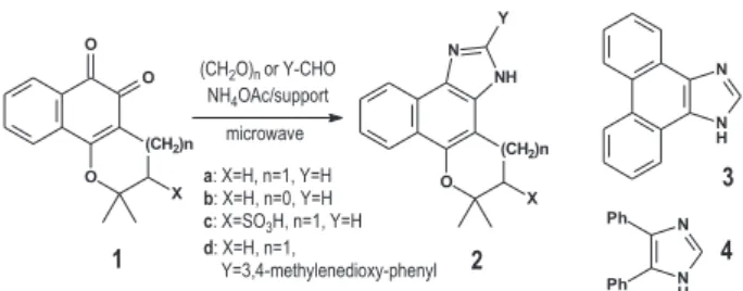Table 1. Yields (isolated products) for imidazoles 2a-d, 3 and 4 using  ammonium  acetate  supported  on  basic  alumina  compared  with  other  methods
