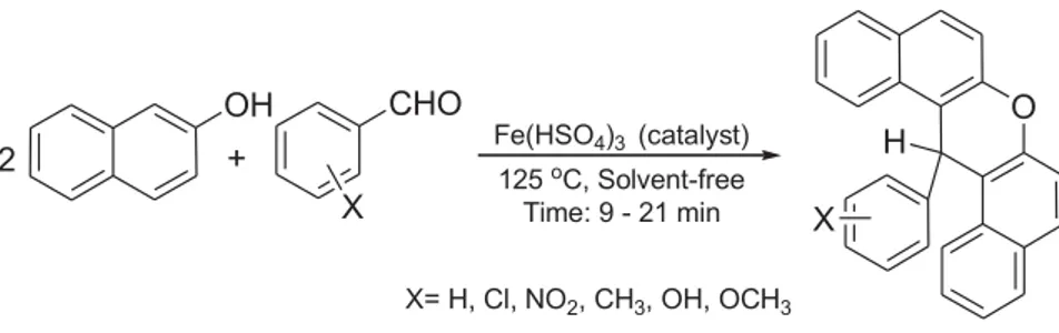 Table 1. Synthesis of aryl 14H-dibenzo[a,j]xanthene derivatives in presence of Fe(HSO 4 ) 3  as catalyst from B-naphthol and aromatic aldehydes under  thermal (125  o C) and solvent-free conditions 