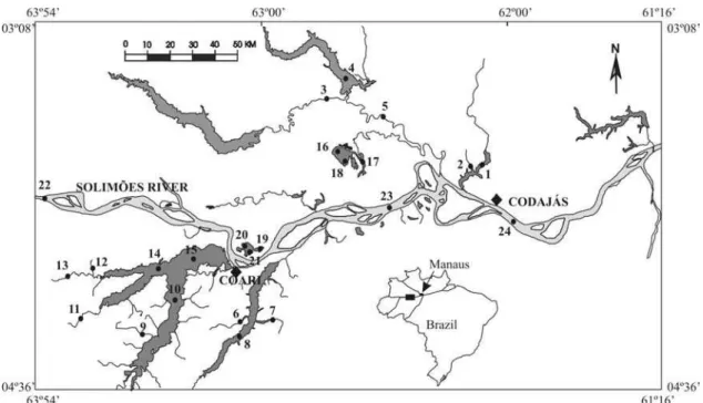 Figure 1. Geographic location of the area and locations of sites for collecting samples.