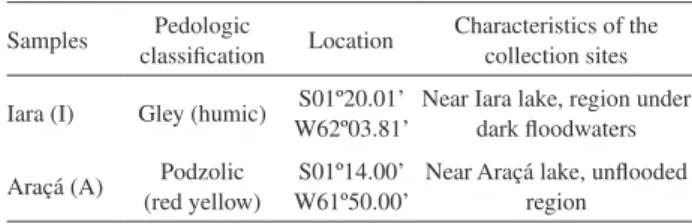 Table  1.  Pedologic  classification,  location  and  characteristics  of  soil  sampling sites in the Rio Negro basin, Amazonas State, Brazil