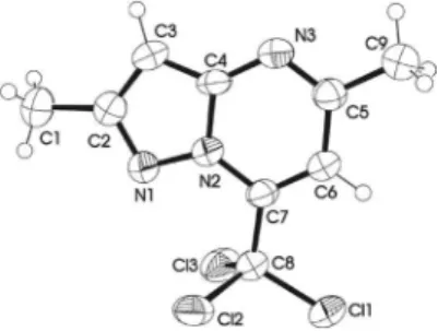 Figure  1.  ORTEP  of  2,5-dimethyl-7-trichloromethylpyrazolo[1,5-a]