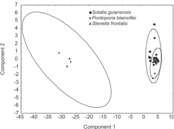 Figure  2.  Scatter  plot  of  Canonical  Variables  for  S.  guianensis,  P. 