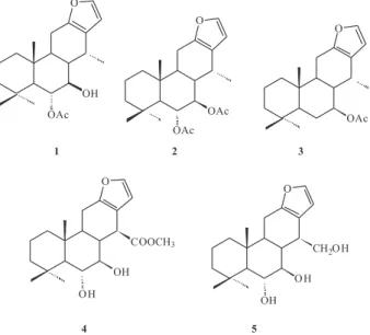 Figure 1. Chemical structures of vouacapans 1, 2, 3, 4 and 5 isolated from  Pterodon pubescens Benth