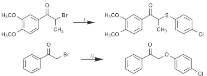Figure  4. Synthesis of β-ketosulide 12 and  β-ketoether 20. Reagents  and  conditions:  (i)  4-chlorothiophenol,  K 2 CO 3 ,  butanone,  ∆; 
