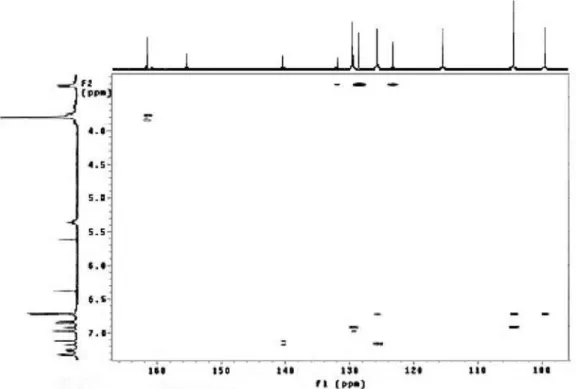 Figure S4. HMBC NMR experiment [in (CD 3 ) 2 CO, 300  ×  75 MHz] of the compound 2 isolated from leaves of Deguelia rufescens var