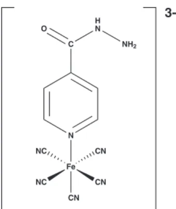 Figure 1. Structural formula of pentacyano(isoniazid)ferrate(II) complex,  [Fe II (CN) 5 (inh)] 3− , referred to as IQG607.